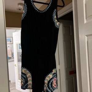 Shoreline women’s Romper black with print at bottom and shoulders size S/M